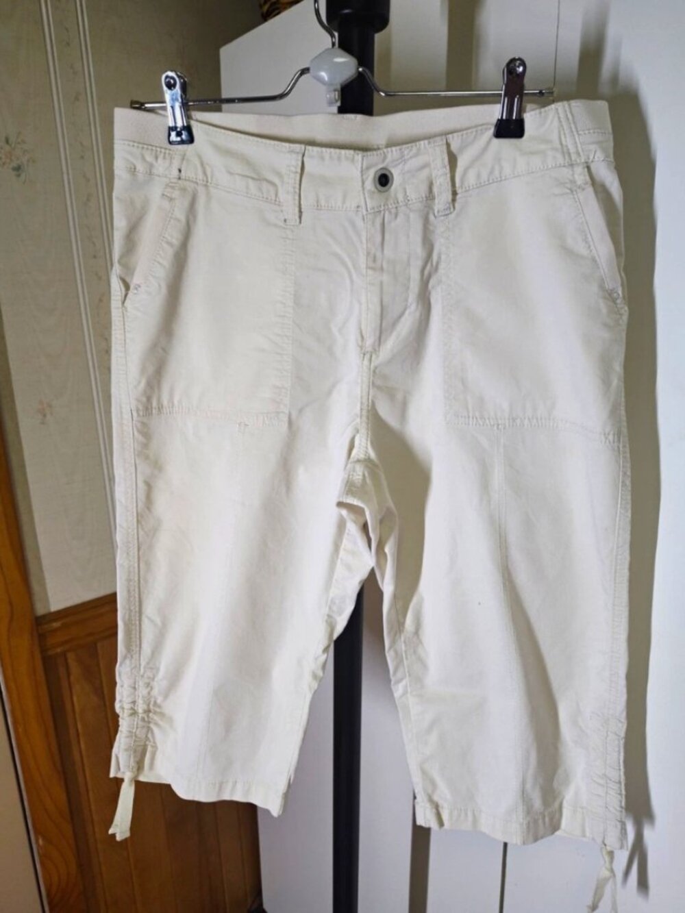 Lee Relax Fit Beige Cargo Short Twill Cotton Spandex Elastic Waist Size M